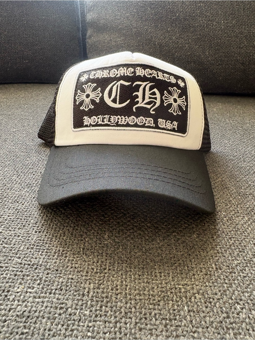 Chrome Hearts Black & White Trucker Hat with CH Patch